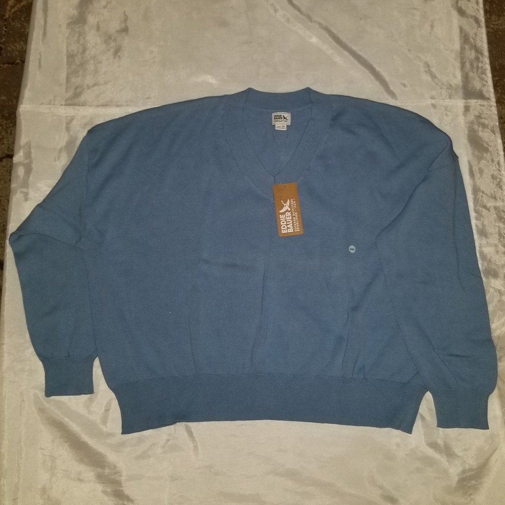 Eddie Bauer V-Neck Sweater Womens 2XL Blue NEW Everyday Cotton Knit Blu Fog